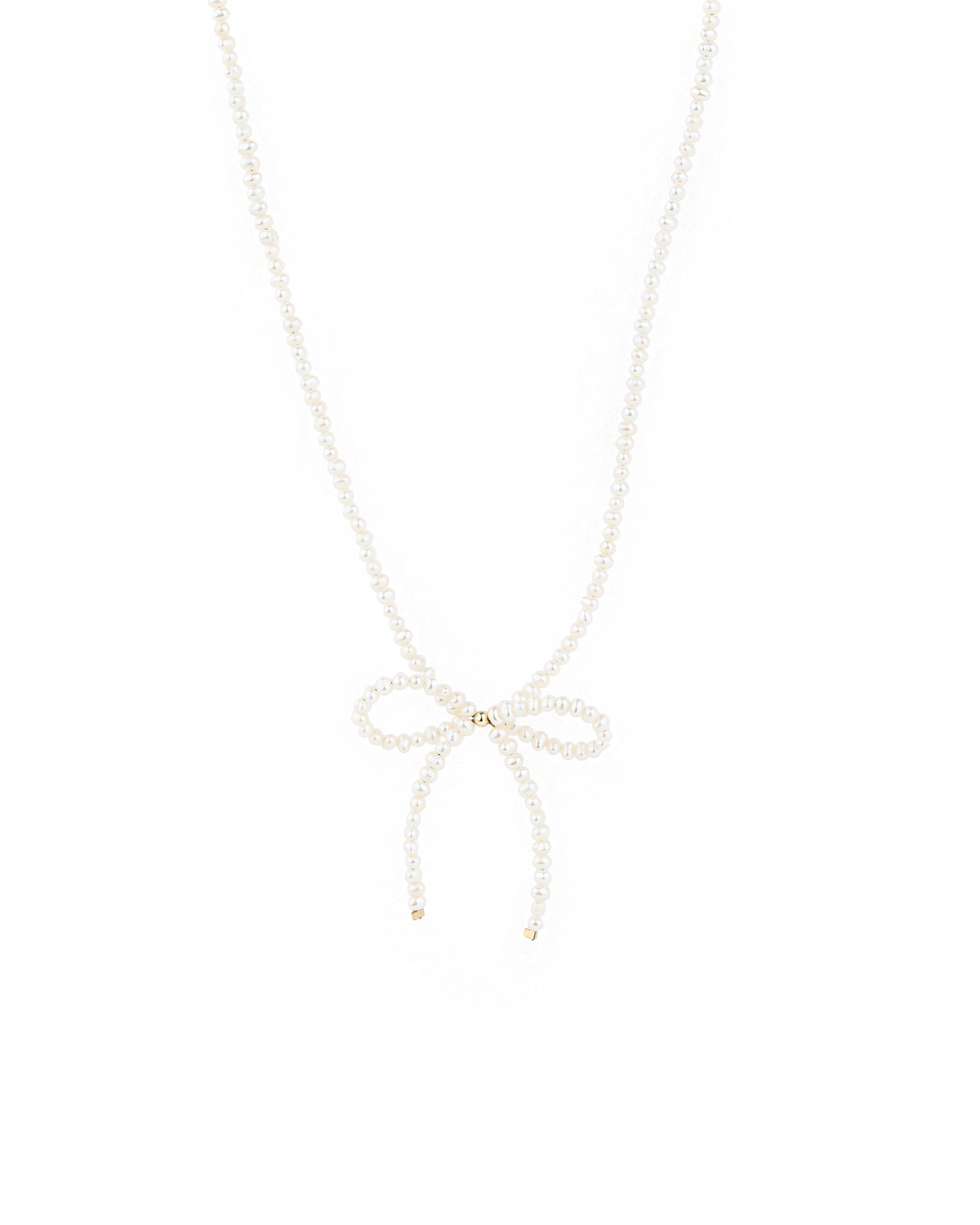 Poppy Rose Pearl Bow Necklace 14k Gold Filled, White Pearl | Blue
