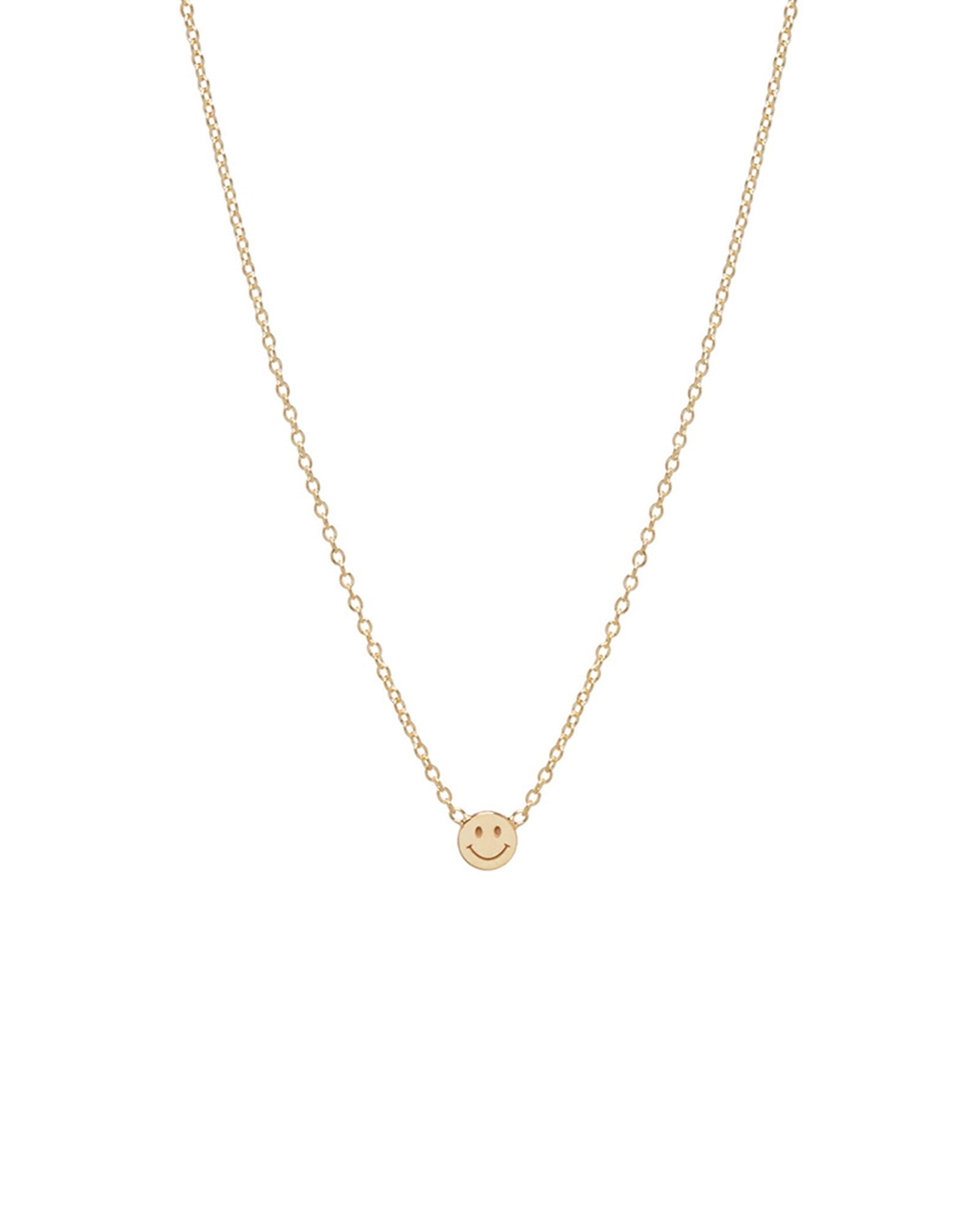 Zoe Chicco Itty Bitty Smiley Face Necklace 14k Yellow Gold | Blue