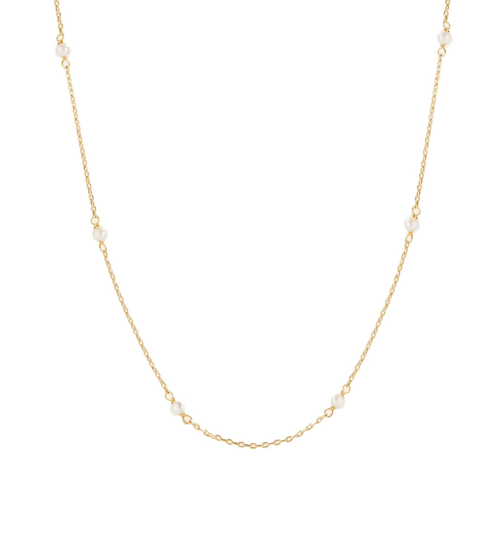 Quiet Icon-10 Pearl Station Necklace-Necklaces-14k Gold Vermeil, White Pearl-Blue Ruby Jewellery-Vancouver Canada