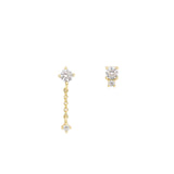 Quiet Icon-2 CZ Chain Drop + 2 CZ Stud Set-Earrings-14k Gold Vermeil, Cubic Zirconia-Blue Ruby Jewellery-Vancouver Canada