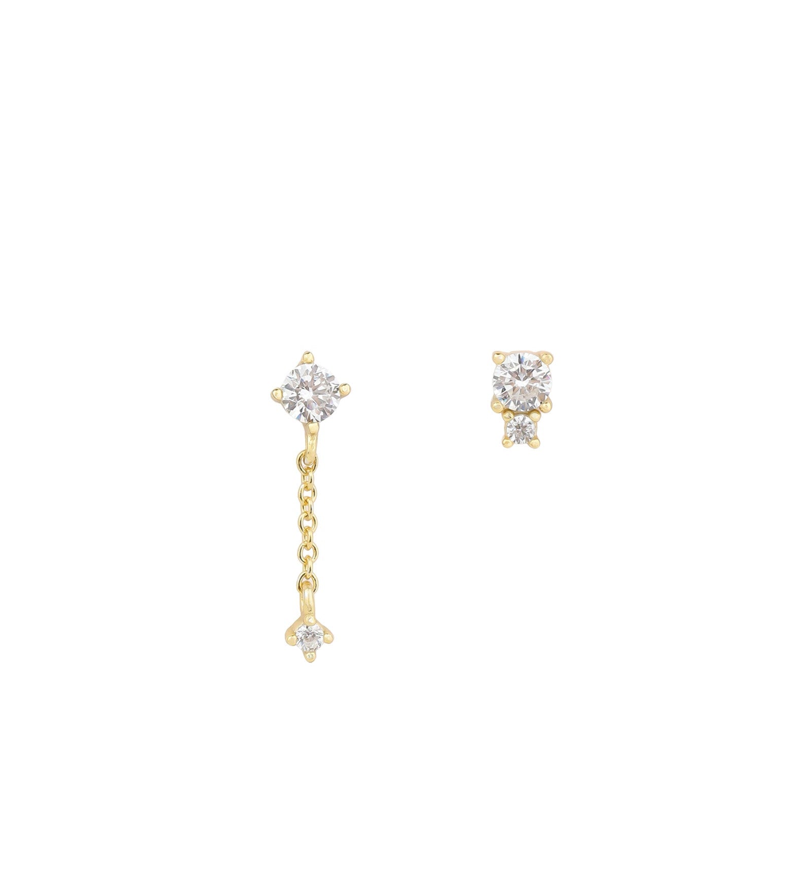 Quiet Icon-2 CZ Chain Drop + 2 CZ Stud Set-Earrings-14k Gold Vermeil, Cubic Zirconia-Blue Ruby Jewellery-Vancouver Canada