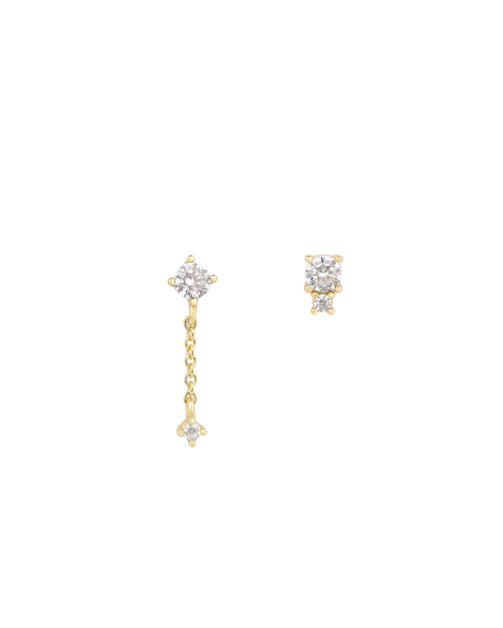 Quiet Icon-2 CZ Chain Drop + 2 CZ Stud Set-Earrings-14k Gold Vermeil, Cubic Zirconia-Blue Ruby Jewellery-Vancouver Canada