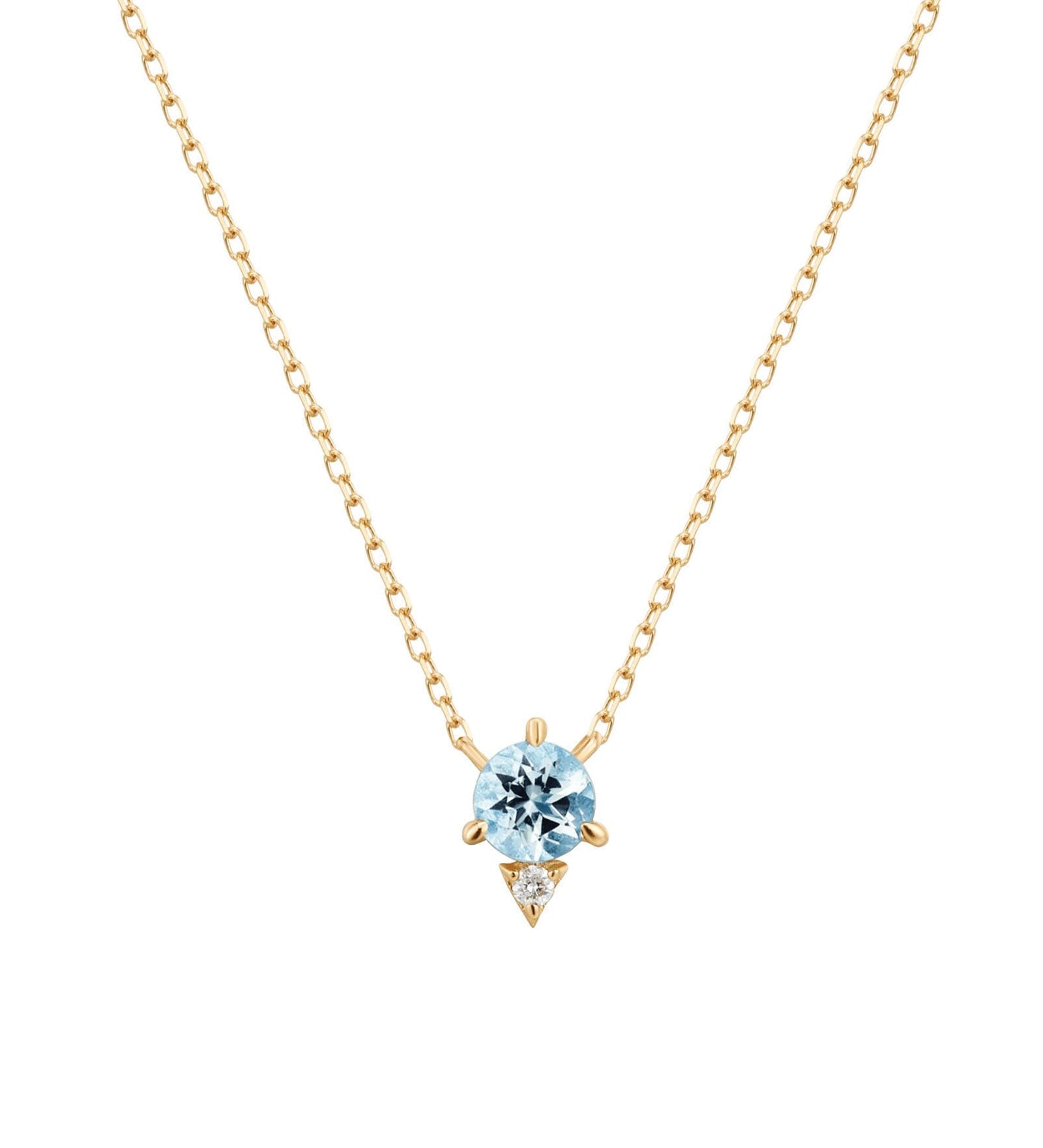 Quiet Icon-2 Round Aquamarine CZ Necklace-Necklaces-14k Gold Vermeil, Cubic Zirconia-Blue Ruby Jewellery-Vancouver Canada