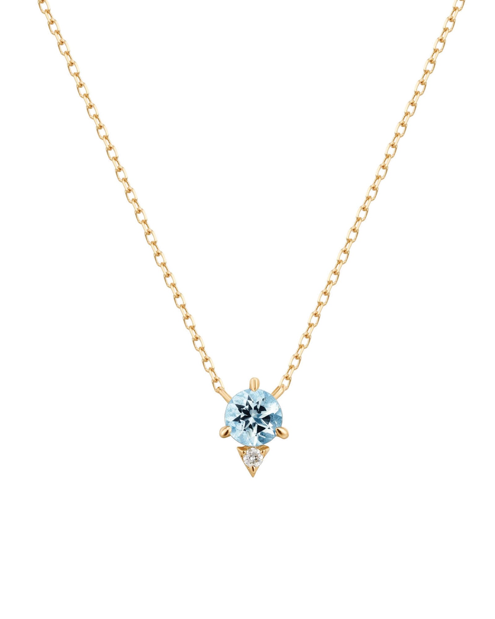 Quiet Icon-2 Round Aquamarine CZ Necklace-Necklaces-14k Gold Vermeil, Cubic Zirconia-Blue Ruby Jewellery-Vancouver Canada