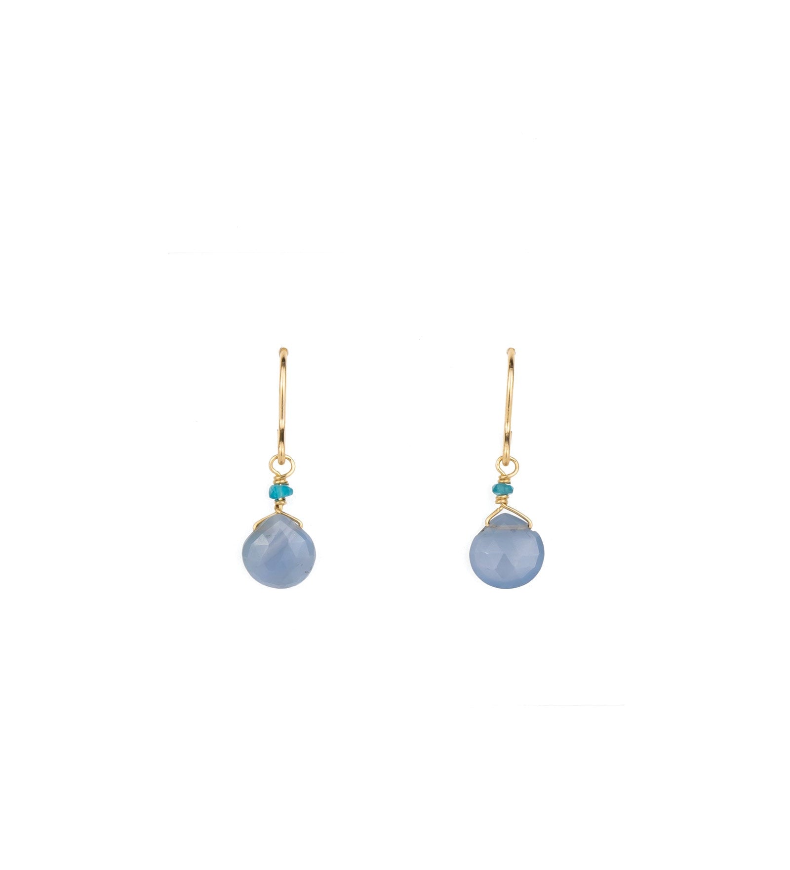 Gem Jar-2 Stone Drop Hooks-Earrings-14k Gold Filled, Chalcedony-Blue Ruby Jewellery-Vancouver Canada