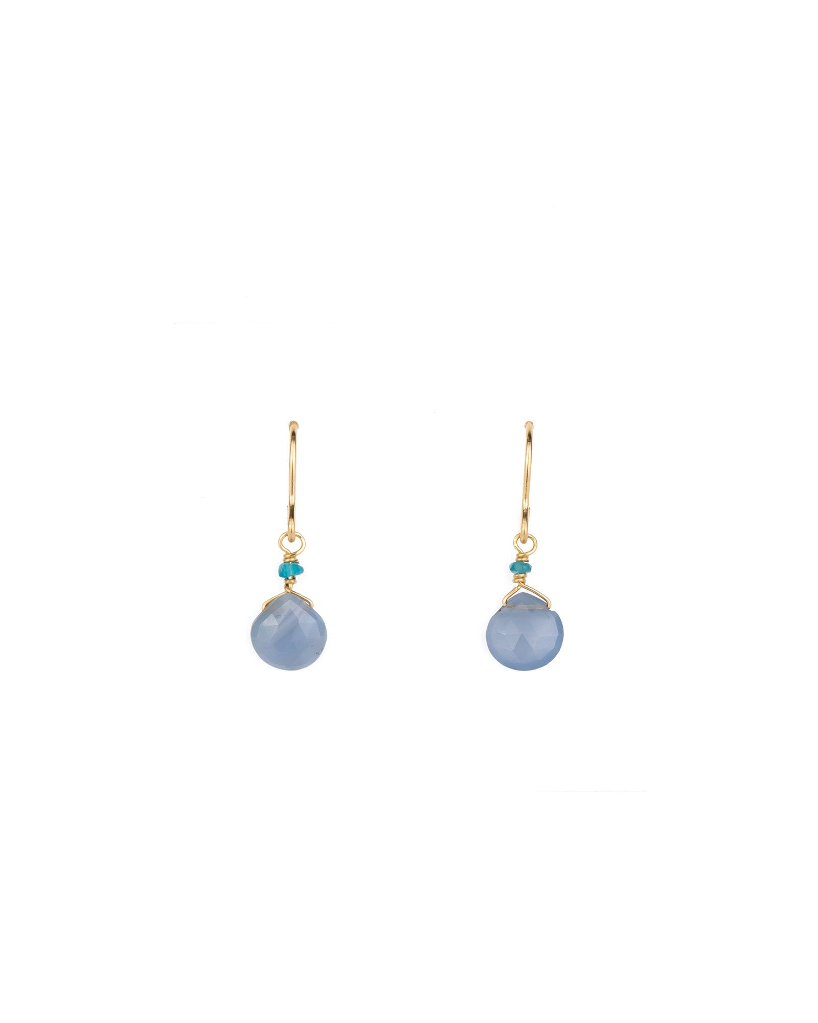 Gem Jar-2 Stone Drop Hooks-Earrings-14k Gold Filled, Chalcedony-Blue Ruby Jewellery-Vancouver Canada