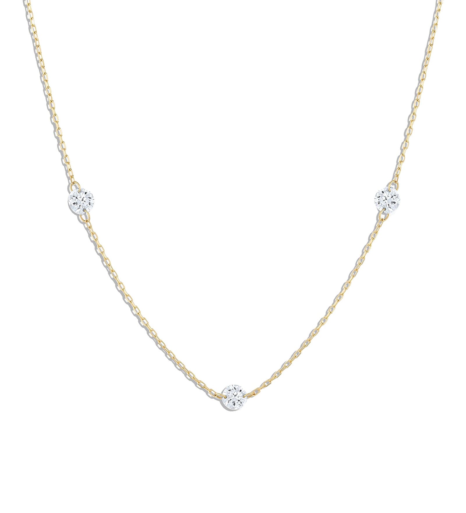 Quiet Icon-3 Floating CZ Necklace-Necklaces-14k Gold Vermeil, Cubic Zirconia-Blue Ruby Jewellery-Vancouver Canada