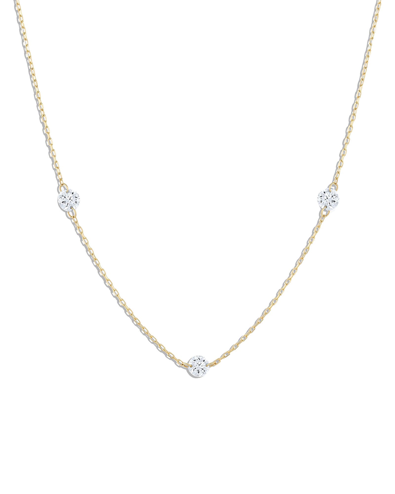 Quiet Icon-3 Floating CZ Necklace-Necklaces-14k Gold Vermeil, Cubic Zirconia-Blue Ruby Jewellery-Vancouver Canada