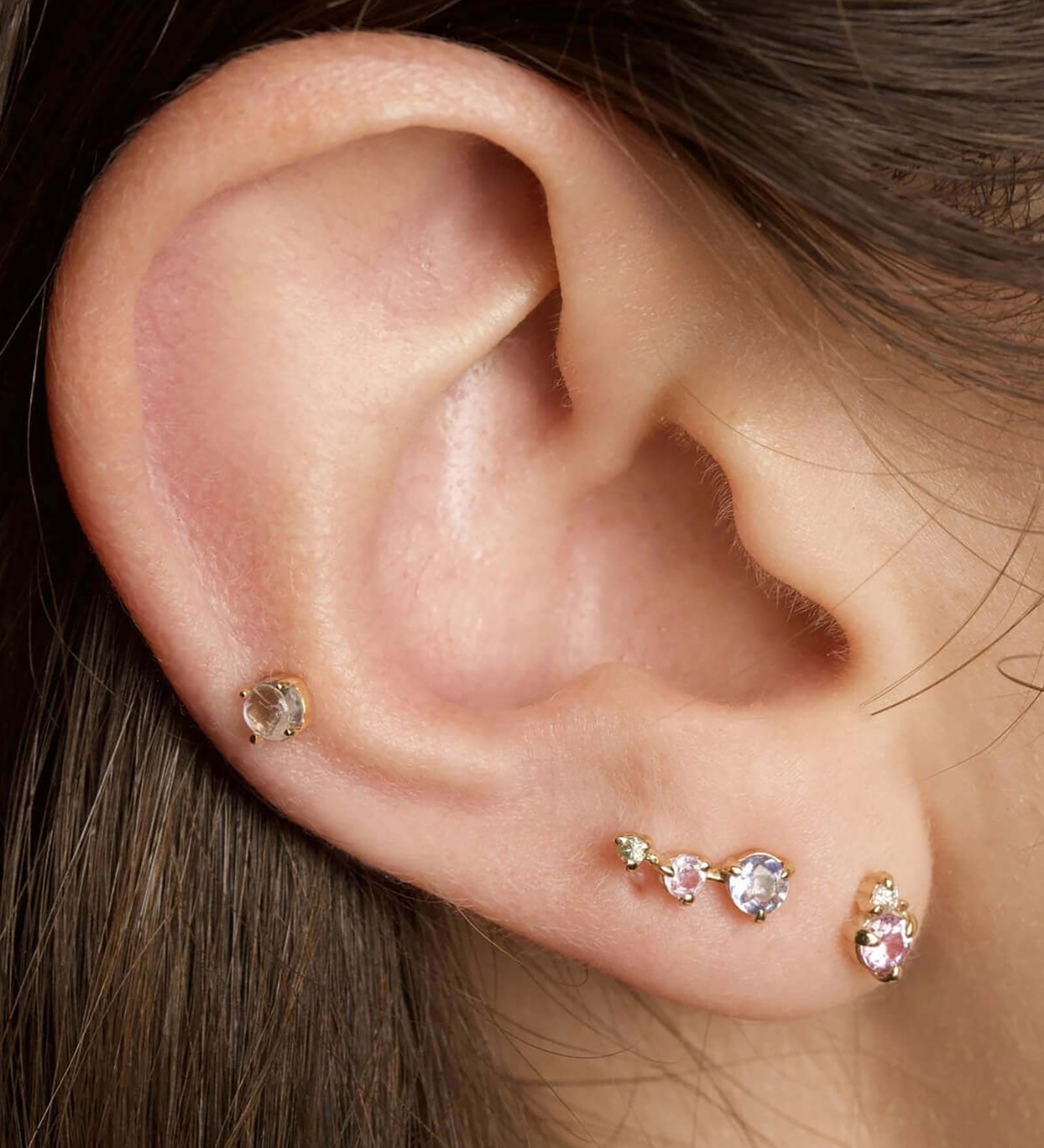 Quiet Icon-3 Gradual CZ Climbers-Earrings-14k Gold Vermeil, Cubic Zirconia-Blue Ruby Jewellery-Vancouver Canada