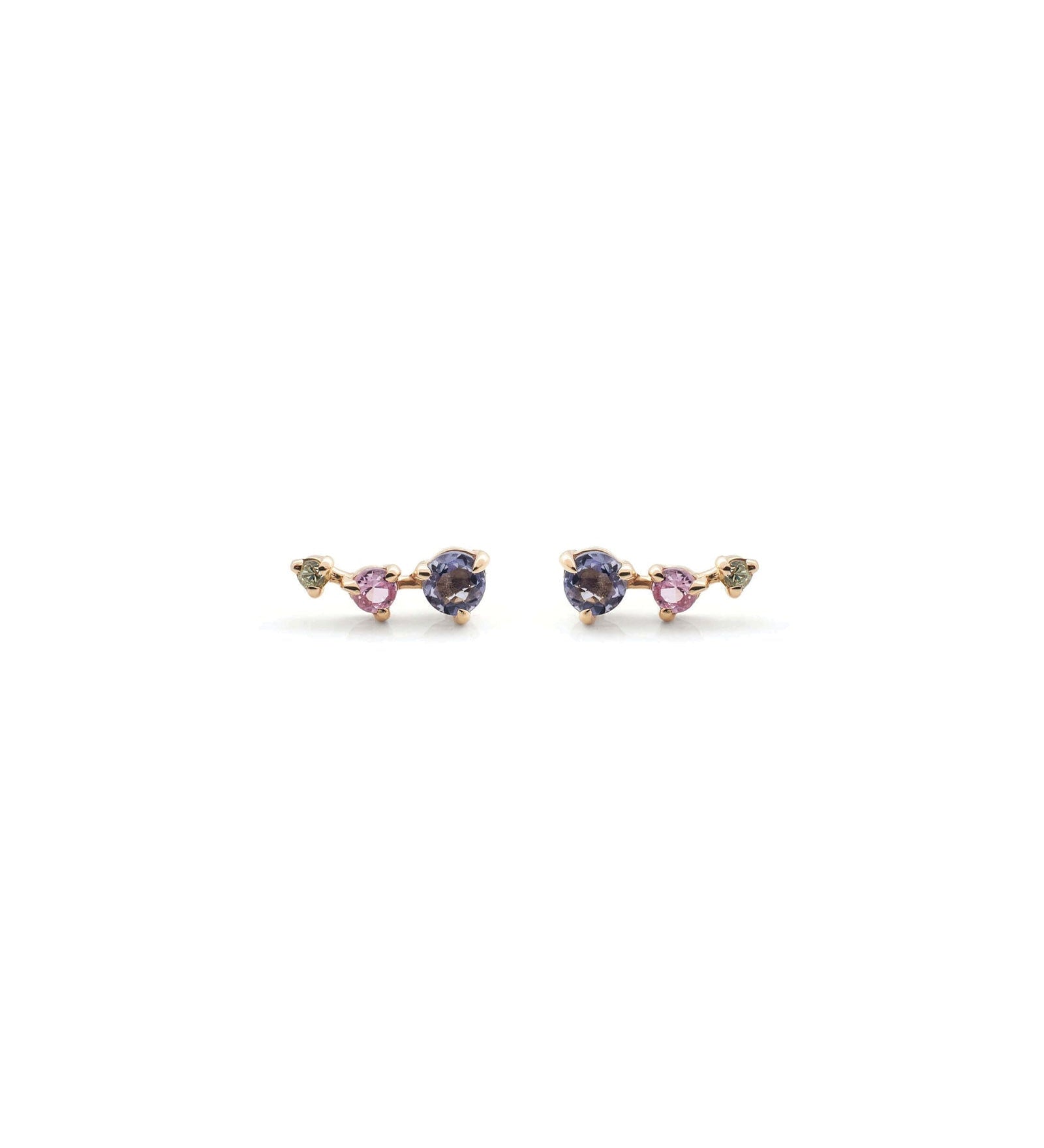 Quiet Icon-3 Gradual CZ Climbers-Earrings-14k Gold Vermeil, Cubic Zirconia-Blue Ruby Jewellery-Vancouver Canada