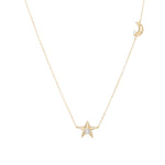 Adina Reyter-3D Moon and Star Diamond Necklace-Necklaces-14k Yellow Gold-Blue Ruby Jewellery-Vancouver Canada