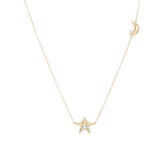 Adina Reyter-3D Moon and Star Diamond Necklace-Necklaces-14k Yellow Gold-Blue Ruby Jewellery-Vancouver Canada