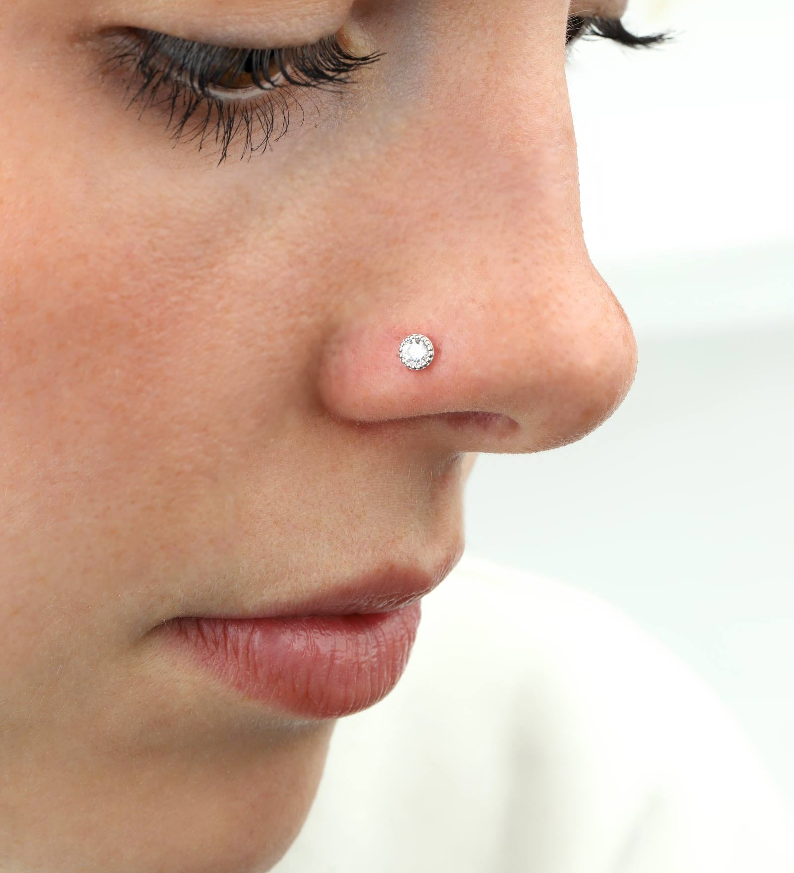 Valley of the Fine-4mm CZ Nose Stud-Body Jewellery-10k White Gold, Cubic Zirconia-Blue Ruby Jewellery-Vancouver Canada