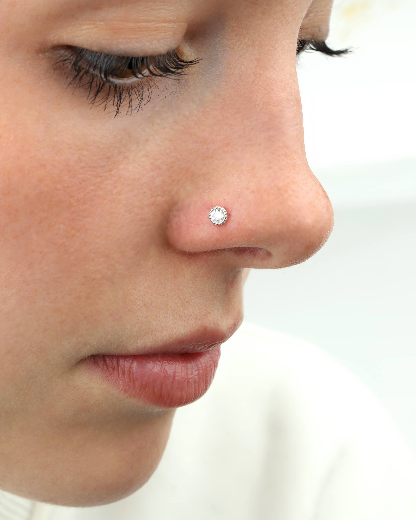 Valley of the Fine-4mm CZ Nose Stud-Body Jewellery-10k White Gold, Cubic Zirconia-Blue Ruby Jewellery-Vancouver Canada