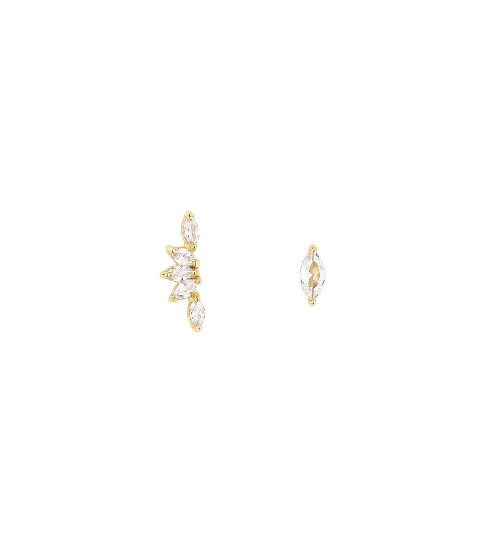 Quiet Icon-5 Marquise Ear Climber + Marquis Stud Set-Earrings-14k Gold Vermeil, Cubic Zirconia-Blue Ruby Jewellery-Vancouver Canada