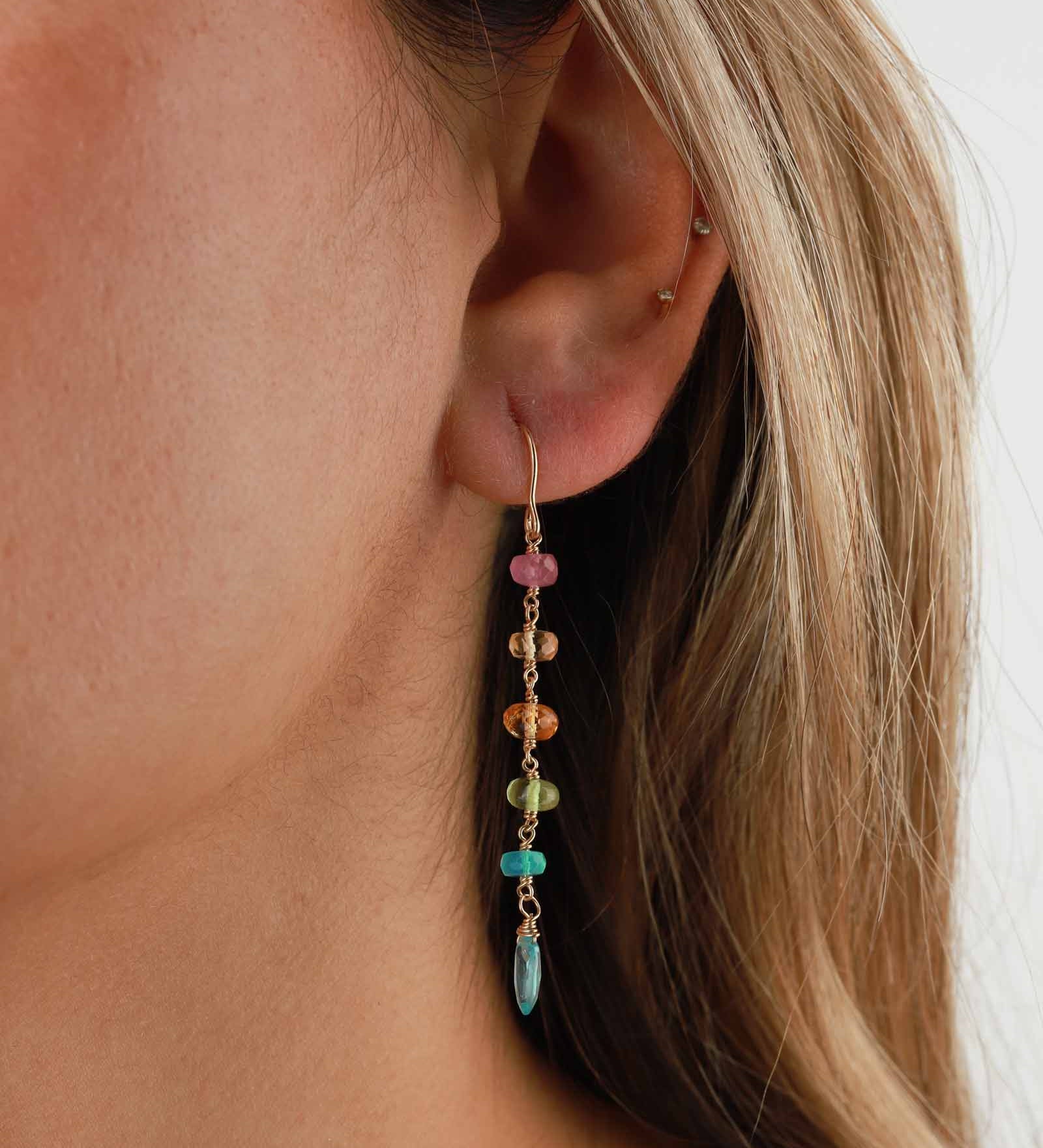 Gem Jar-6 Mixed Stone Drop Hooks-Earrings-14k Gold Filled, Apatite-Blue Ruby Jewellery-Vancouver Canada