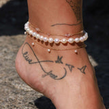 Poppy Rose-7 Drop Pearl Anklet-Anklets-14k Gold Filled, Freshwater Pearls-Blue Ruby Jewellery-Vancouver Canada