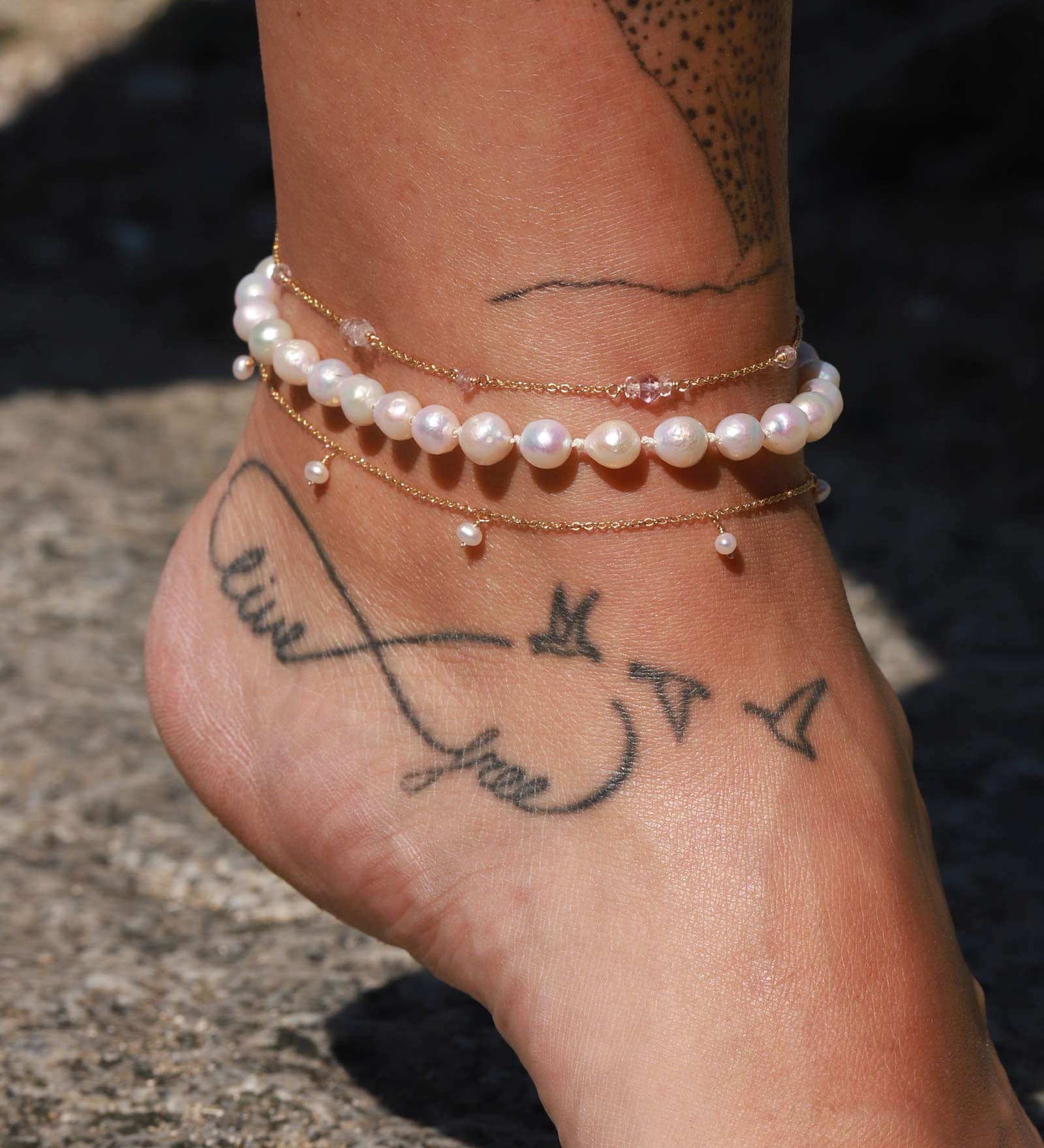 Poppy Rose-7 Drop Pearl Anklet-Anklets-14k Gold Filled, Freshwater Pearls-Blue Ruby Jewellery-Vancouver Canada