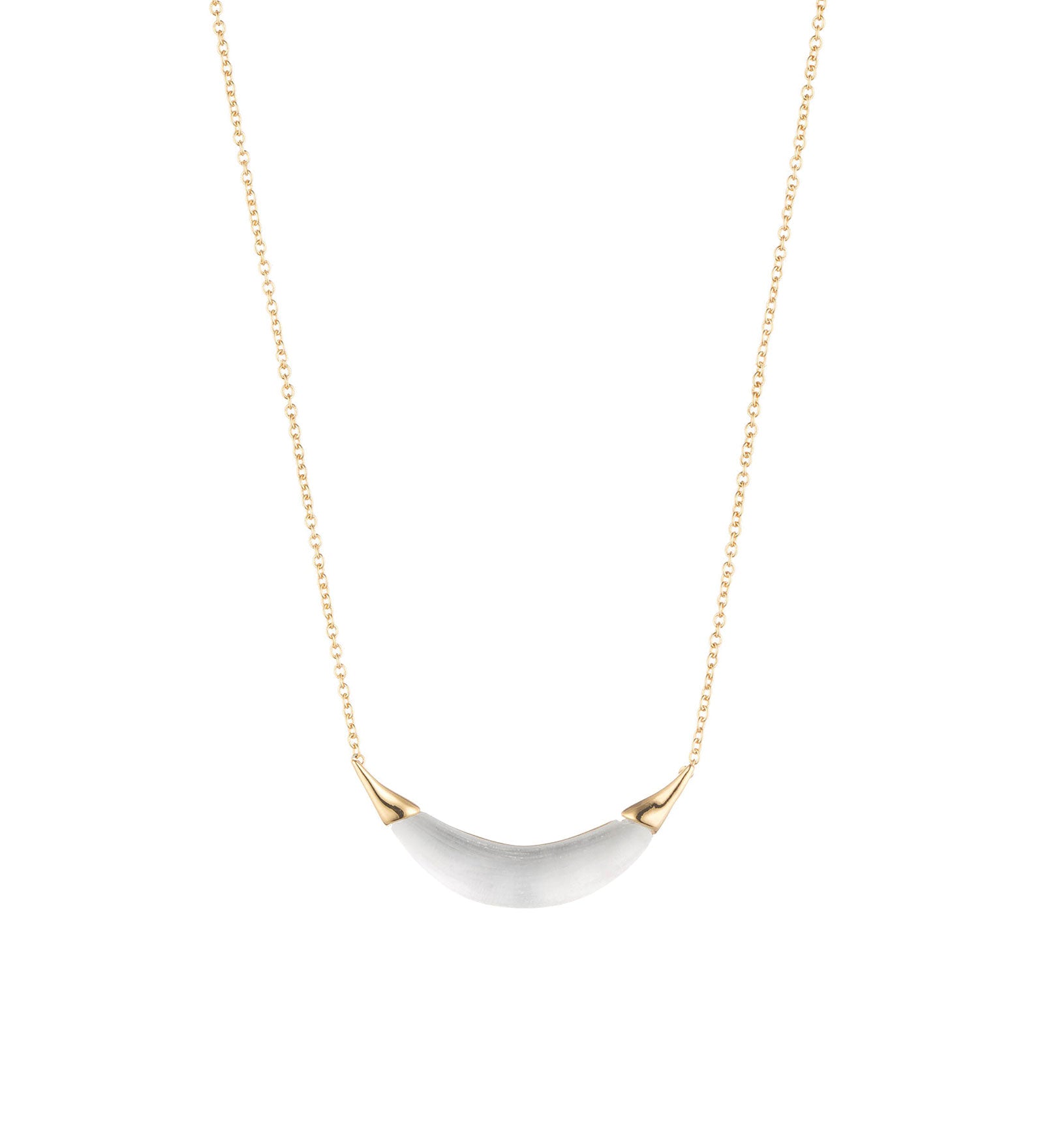 Gold Capped Crescent Lucite Necklace 14k Gold Plated, White Pearl