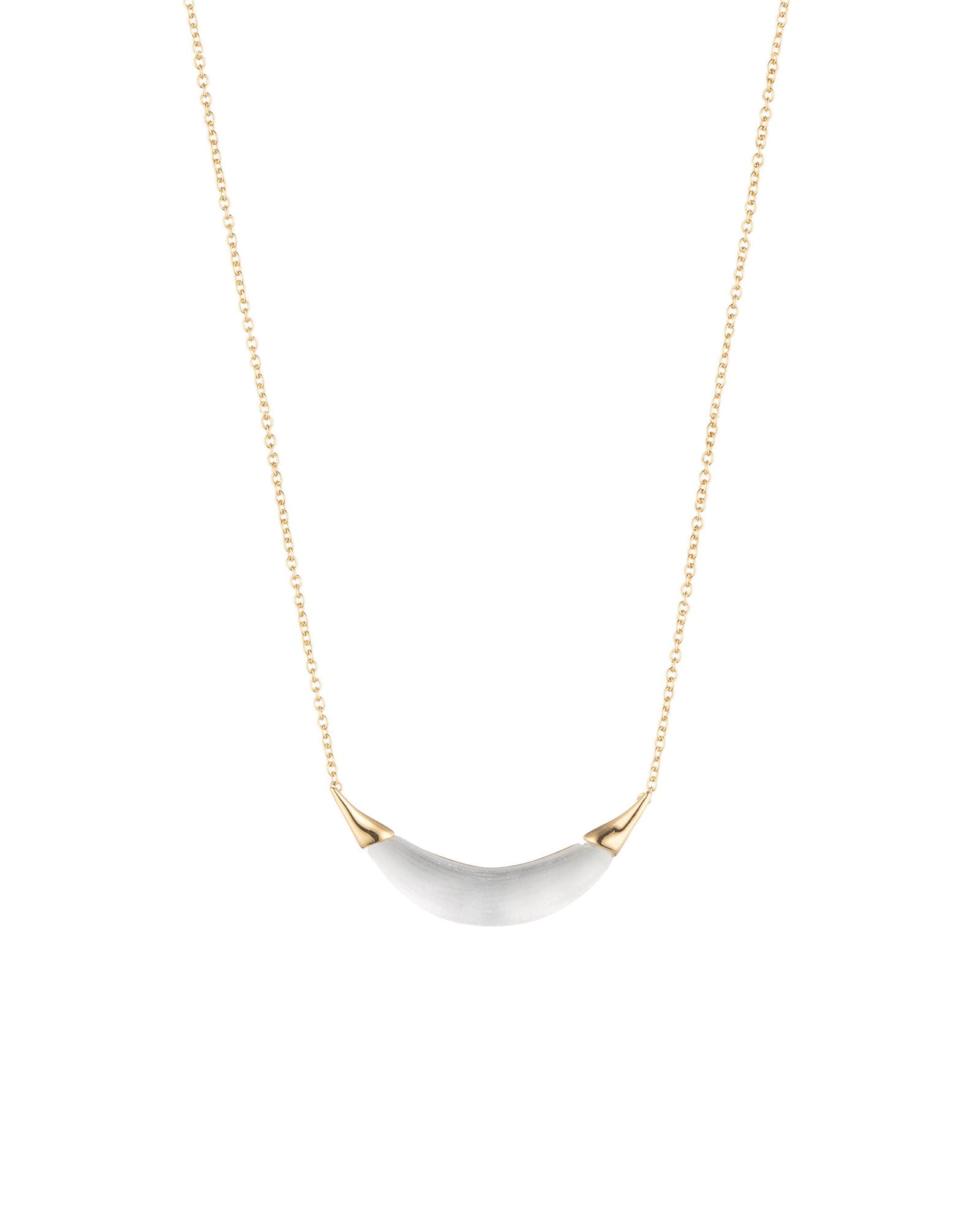 Gold Capped Crescent Lucite Necklace 14k Gold Plated, White Pearl