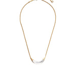 Gold Capped Crescent Lucite Necklace 14k Gold Plated, White Pearl