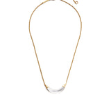 Gold Capped Crescent Lucite Necklace 14k Gold Plated, White Pearl