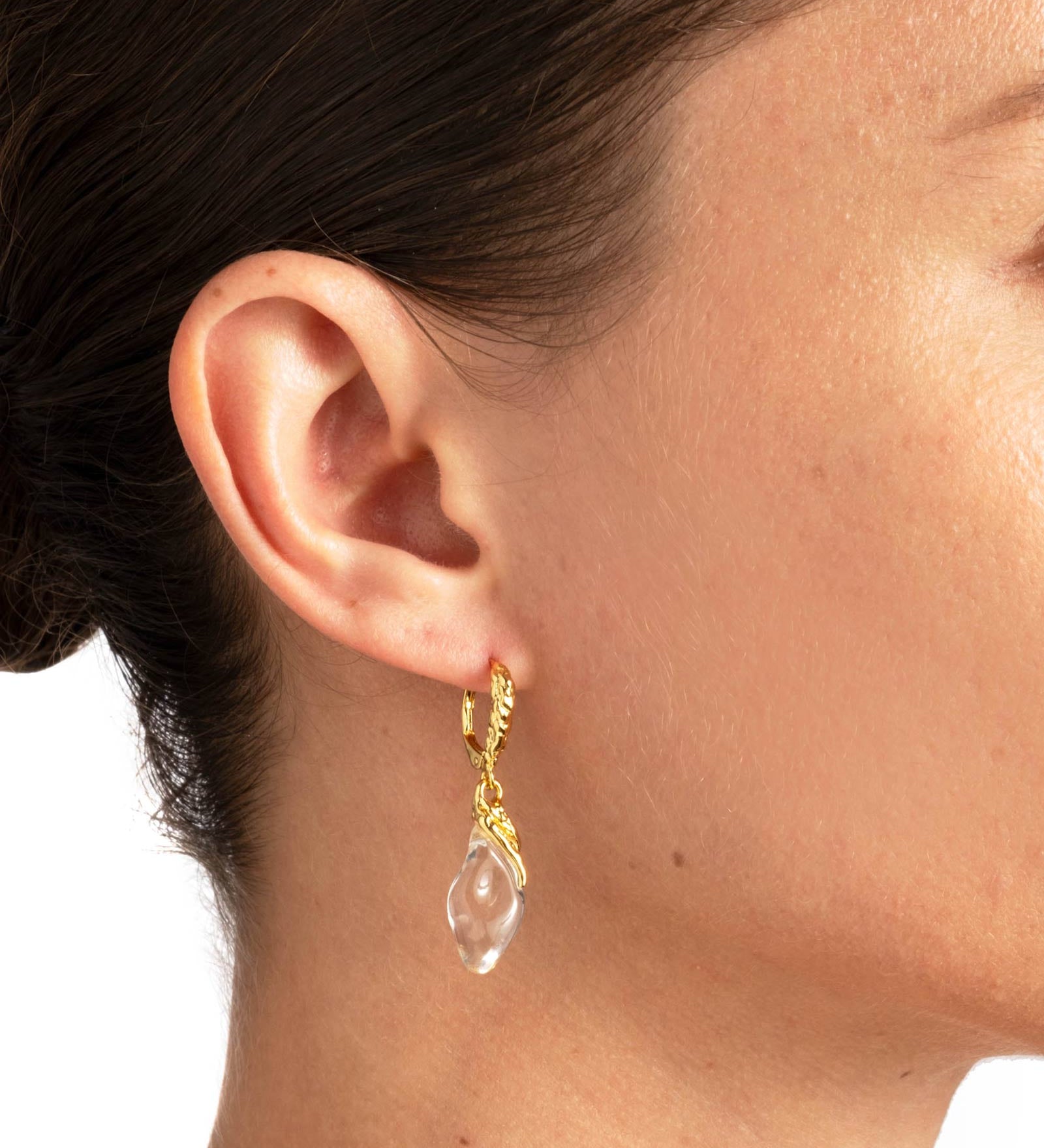 Liquid Vine Leverback Earrings 14k Gold Plated, Clear Lucite