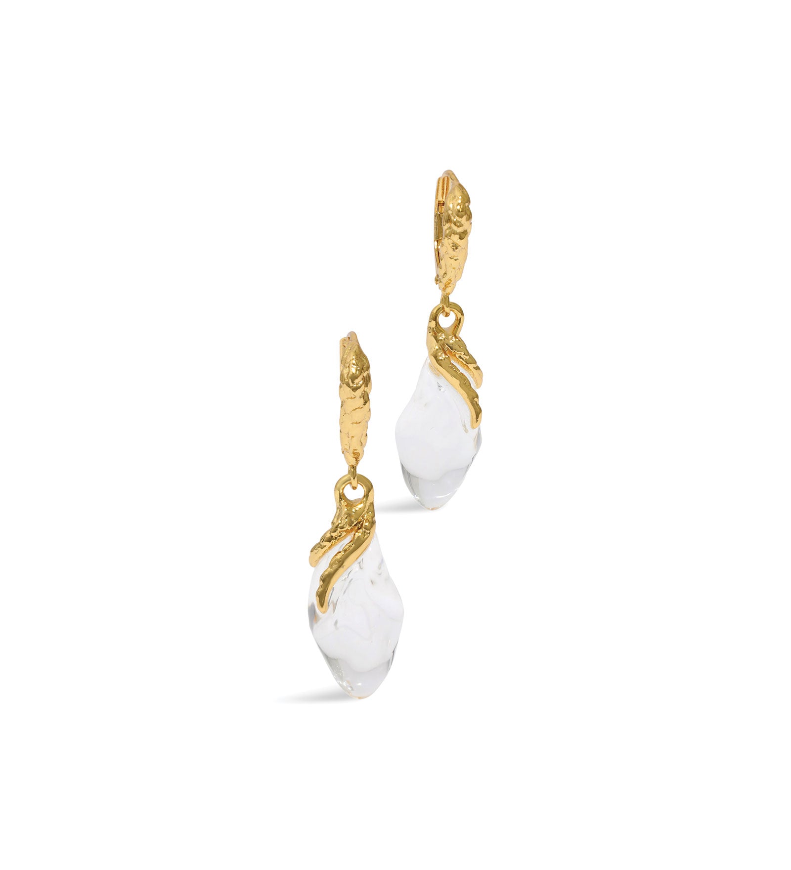 Liquid Vine Leverback Earrings 14k Gold Plated, Clear Lucite