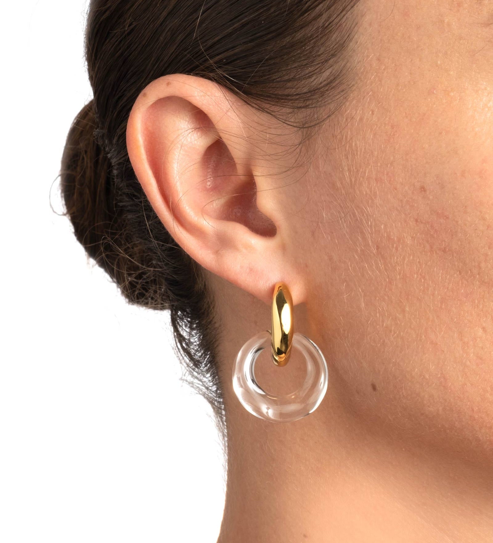 Liquid Lucite Door Knocker Earrings 14k Gold Plated, White Pearl