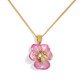 Alexis Bittar-Pansy Lucite Petite Pendant Necklace | Morning Pansy-Necklaces-14k Gold Plated, Pink Lucite-Blue Ruby Jewellery-Vancouver Canada