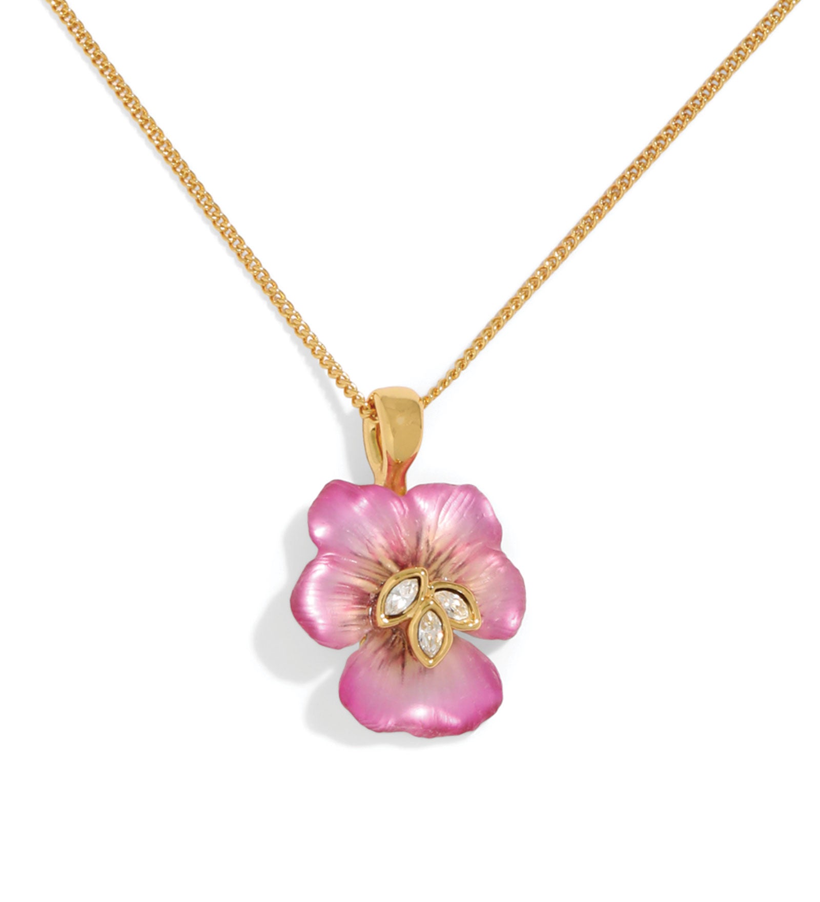 Alexis Bittar-Pansy Lucite Petite Pendant Necklace | Morning Pansy-Necklaces-14k Gold Plated, Pink Lucite-Blue Ruby Jewellery-Vancouver Canada