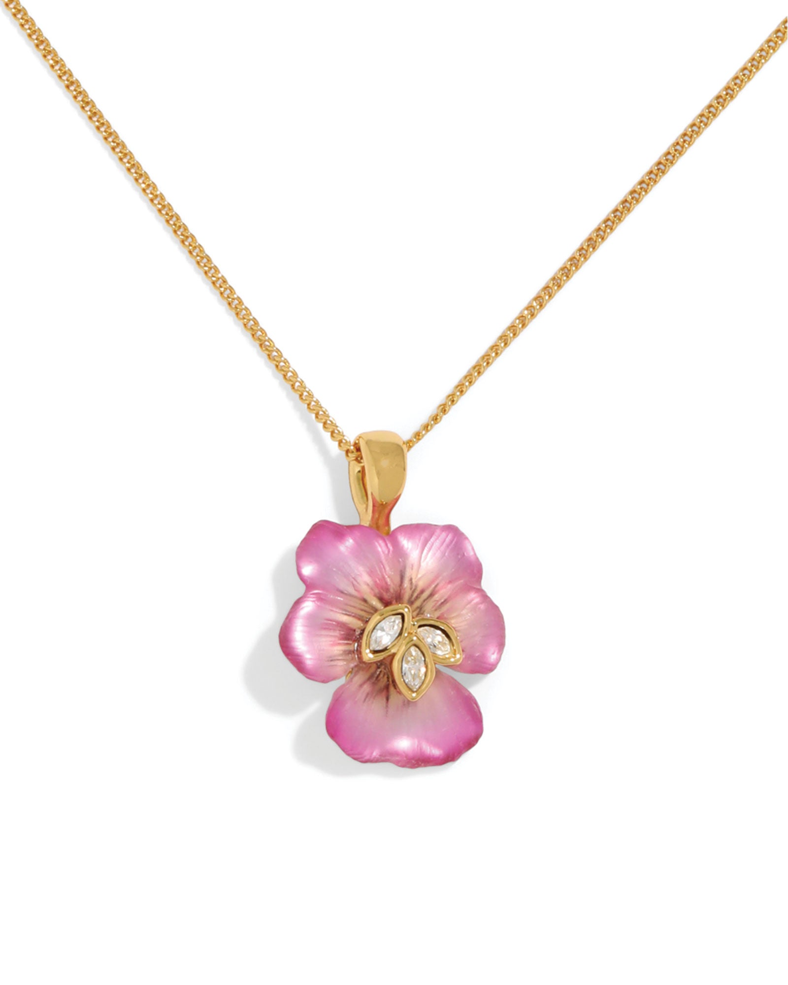 Alexis Bittar-Pansy Lucite Petite Pendant Necklace | Morning Pansy-Necklaces-14k Gold Plated, Pink Lucite-Blue Ruby Jewellery-Vancouver Canada