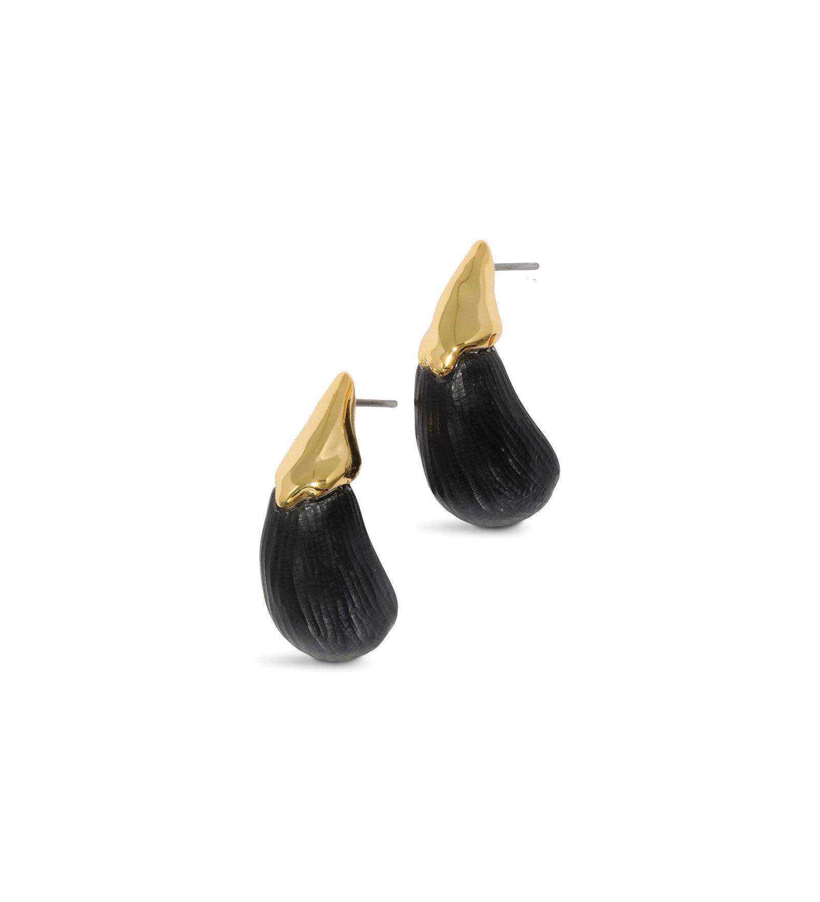 Alexis Bittar-Luminous Lucite Arched Small Post Earrings-Earrings-14k Gold Plated, Black Lucite-Blue Ruby Jewellery-Vancouver Canada