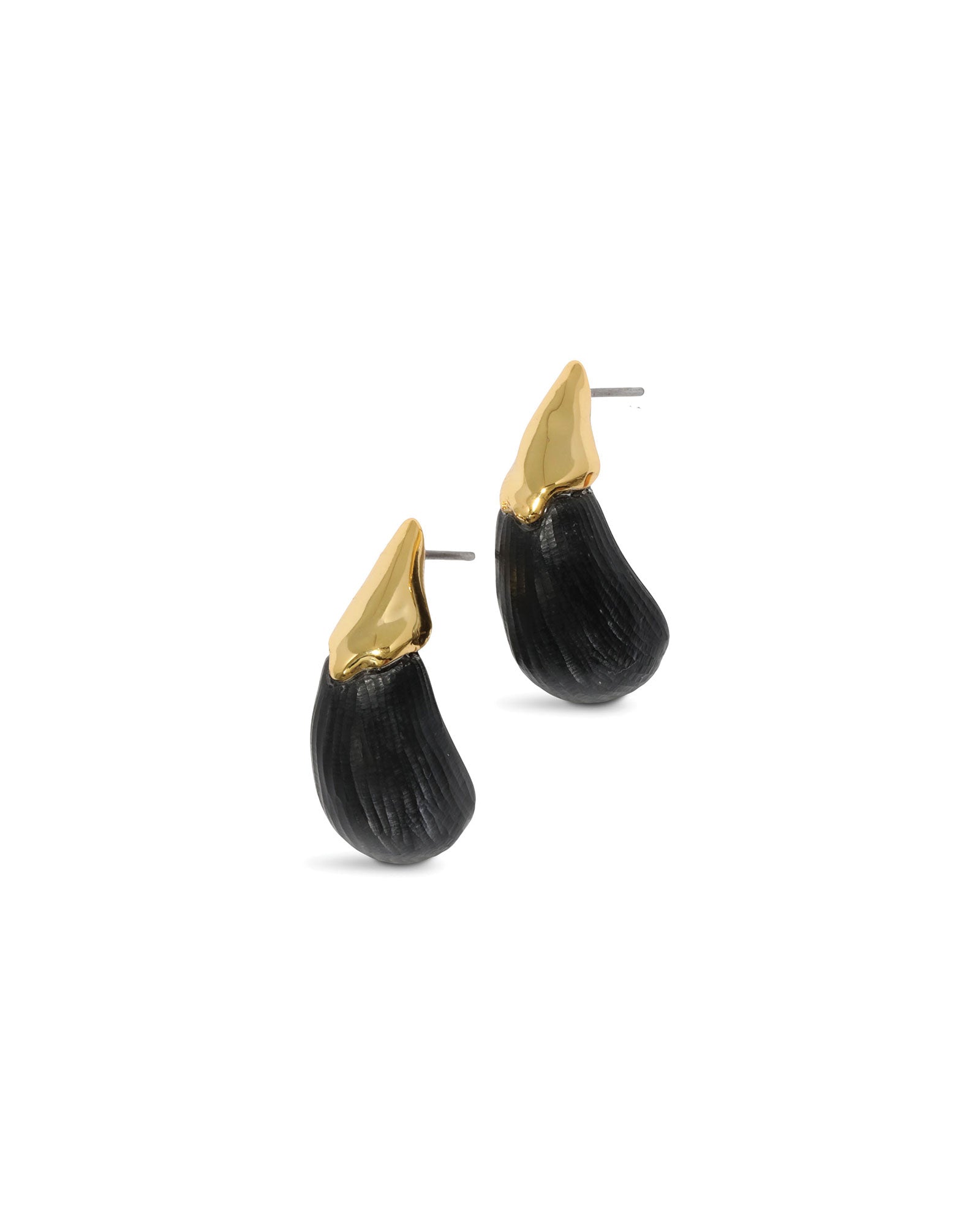 Alexis Bittar-Luminous Lucite Arched Small Post Earrings-Earrings-14k Gold Plated, Black Lucite-Blue Ruby Jewellery-Vancouver Canada