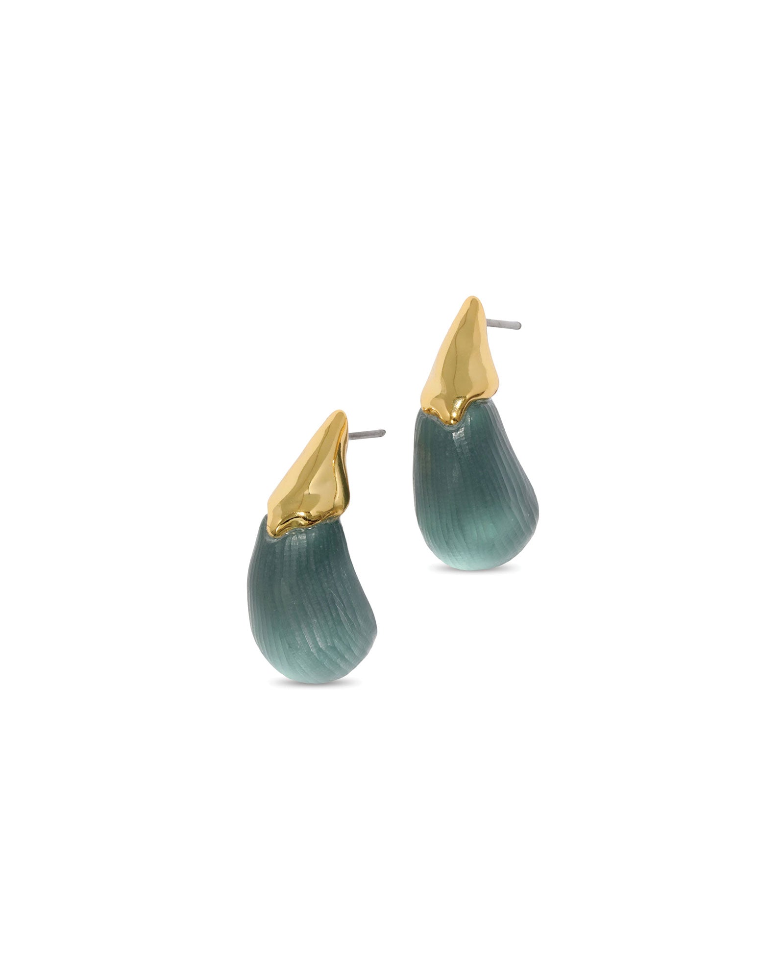 Alexis Bittar-Luminous Lucite Arched Small Post Earrings-Earrings-14k Gold Plated, Teal Lucite-Blue Ruby Jewellery-Vancouver Canada