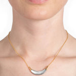 Gold Capped Crescent Lucite Necklace 14k Gold Plated, Pewter Lucite