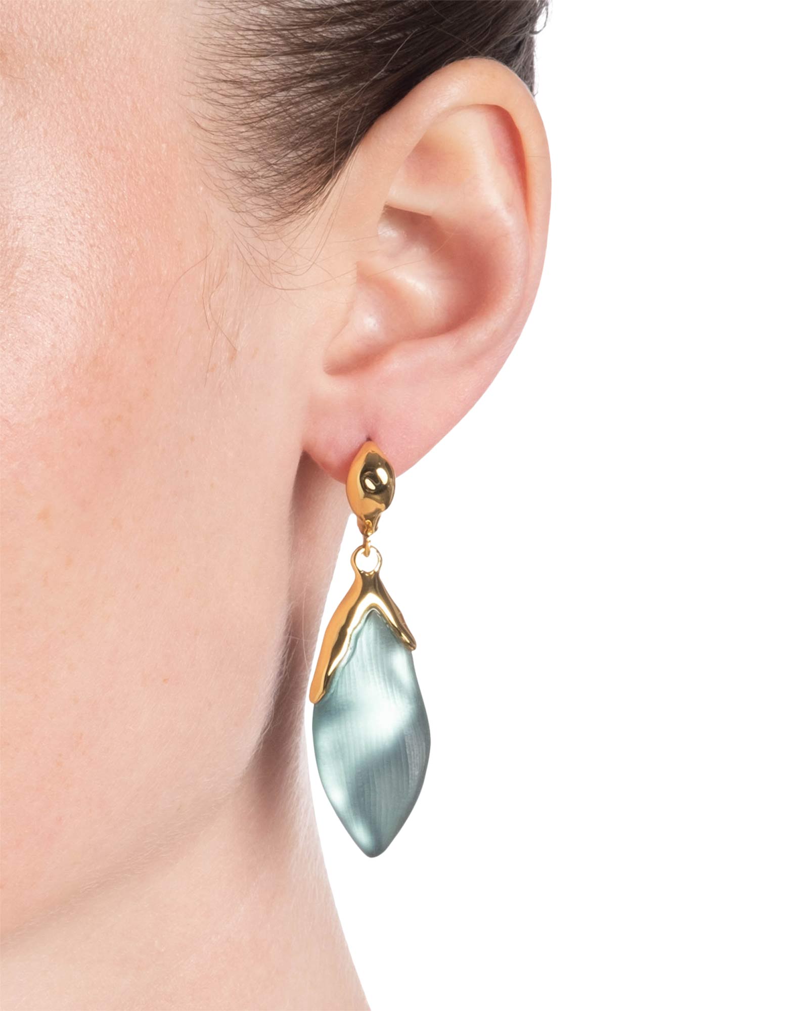 Alexis Bittar-Luminous Lucite Petal Leverback Earrings-Earrings-14k Gold Plated, Teal Lucite-Blue Ruby Jewellery-Vancouver Canada