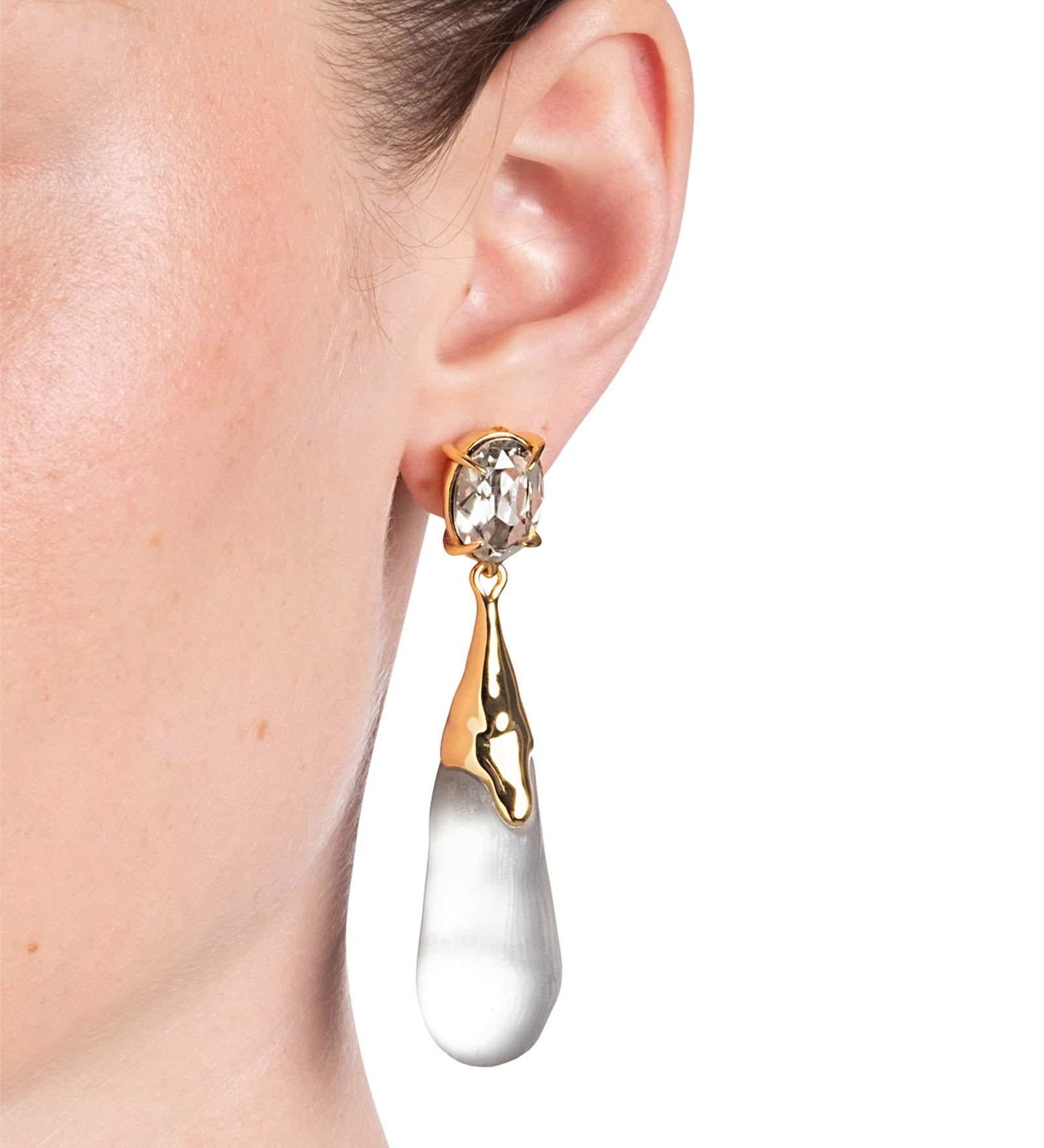 BonBon Crystal Small Teardrop Earrings 14k Gold Plated, Pewter Lucite