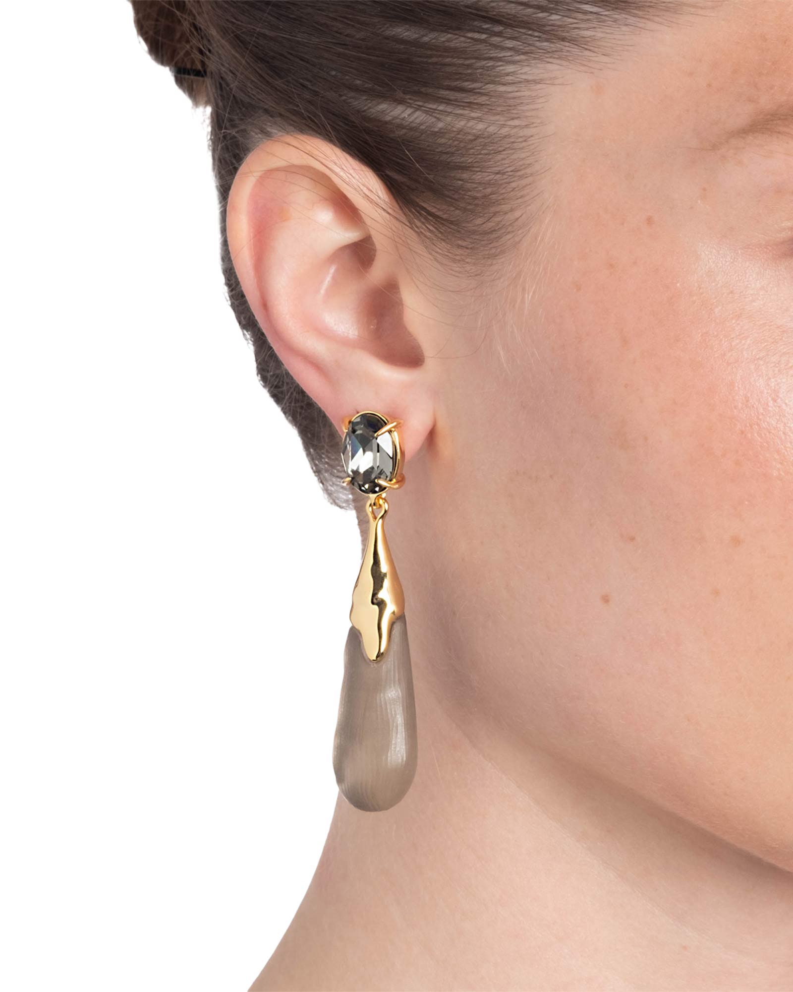 BonBon Crystal Small Teardrop Earrings 14k Gold Plated, Chocolate Lucite