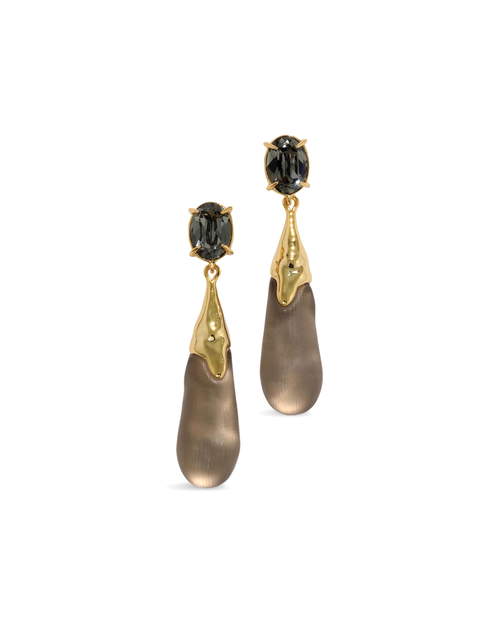 Alexis Bittar-BonBon Crystal Small Teardrop Earrings-Earrings-14k Gold Plated, Chocolate Lucite-Blue Ruby Jewellery-Vancouver Canada