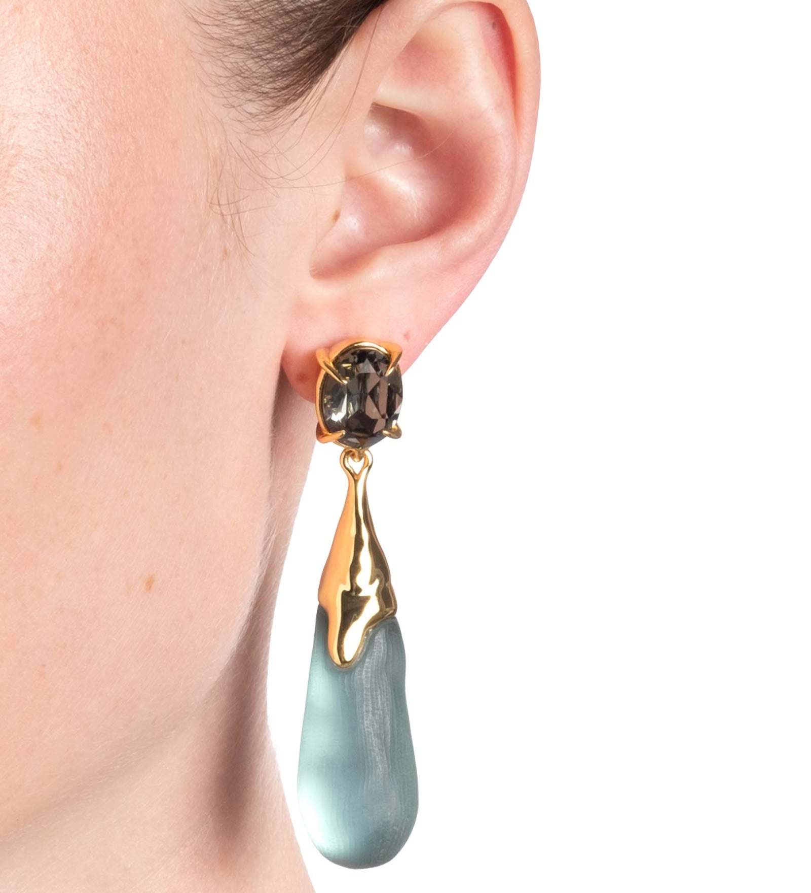 Alexis Bittar-BonBon Crystal Small Teardrop Earrings-Earrings-14k Gold Plated, Teal Lucite-Blue Ruby Jewellery-Vancouver Canada