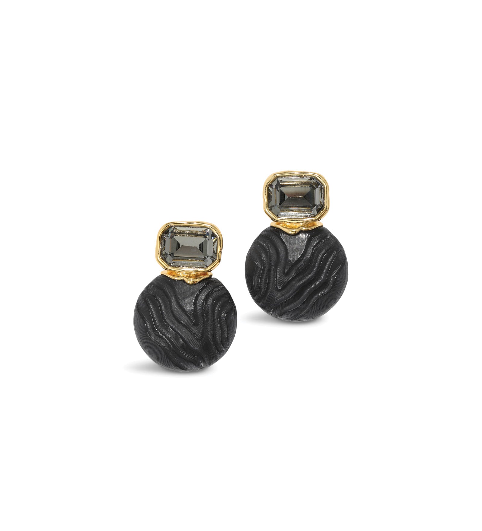 Madera Lucite Disc 
Post Earrings 14k Gold Plated, Black Lucite