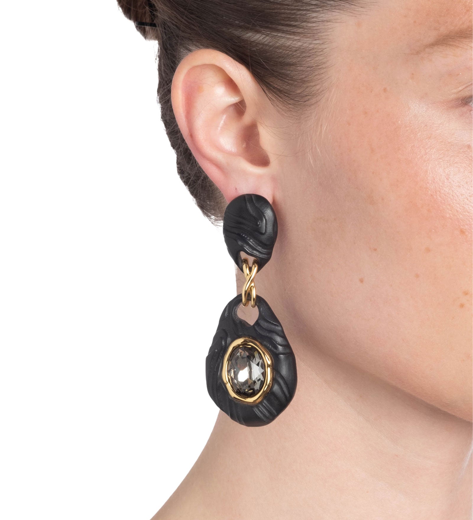 Madera Lucite Drop 
Earrings 14k Gold Plated, Black Lucite