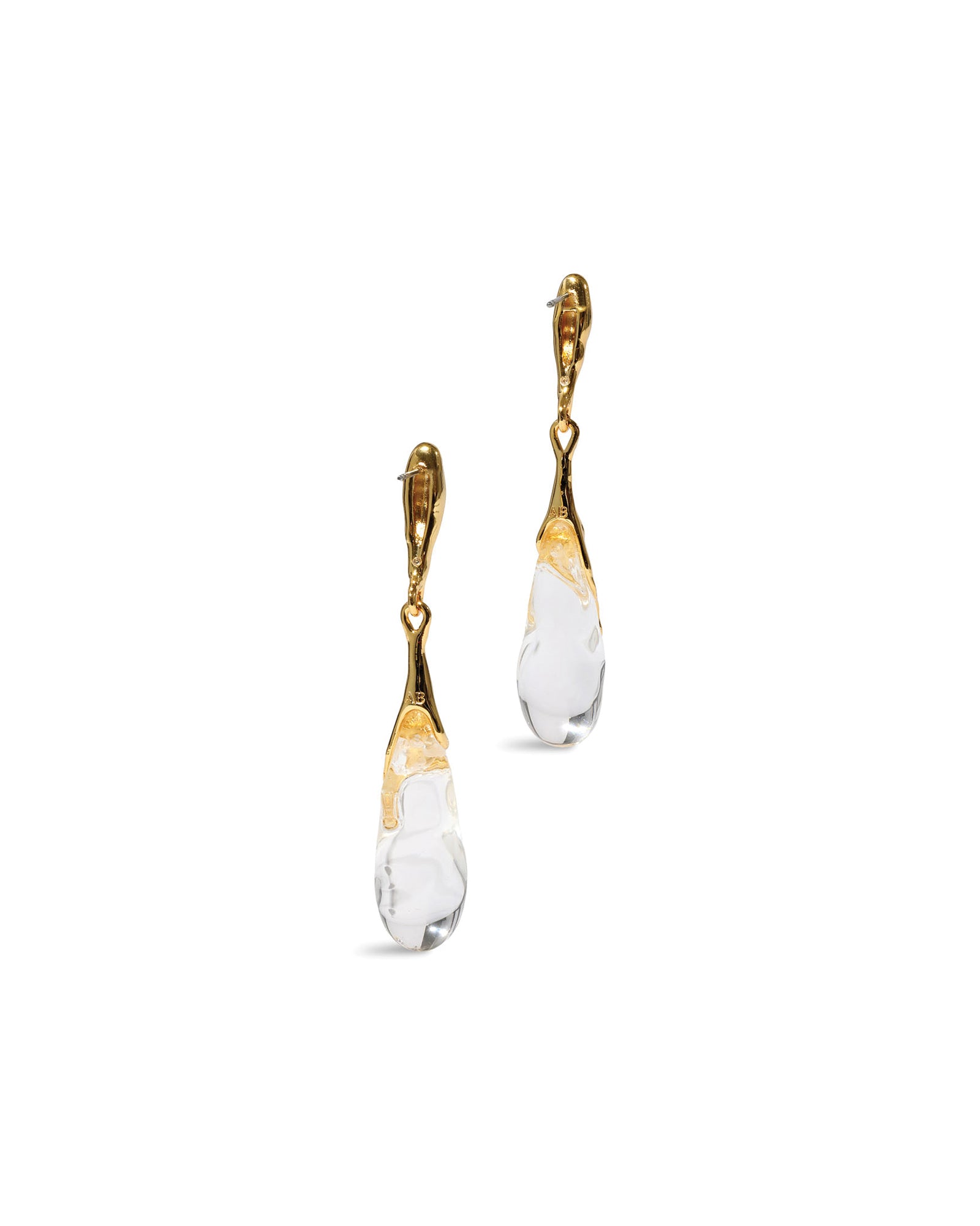 Liquid Lucite Teardrop
Post Earrings 14k Gold Plated Brass, Clear Lucite