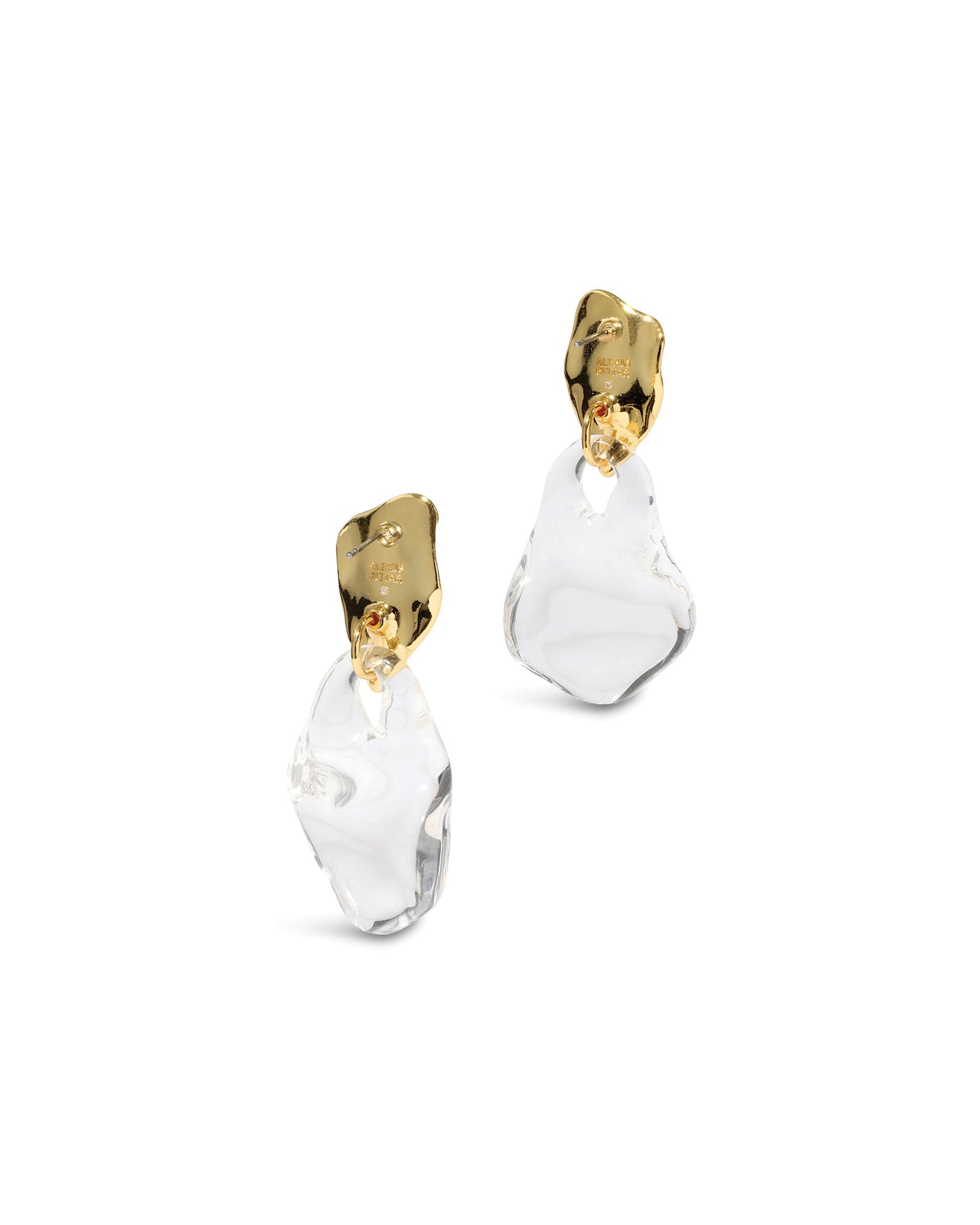 Liquid Lucite Wafer Earrings 14k Gold Plated Brass, Clear Lucite