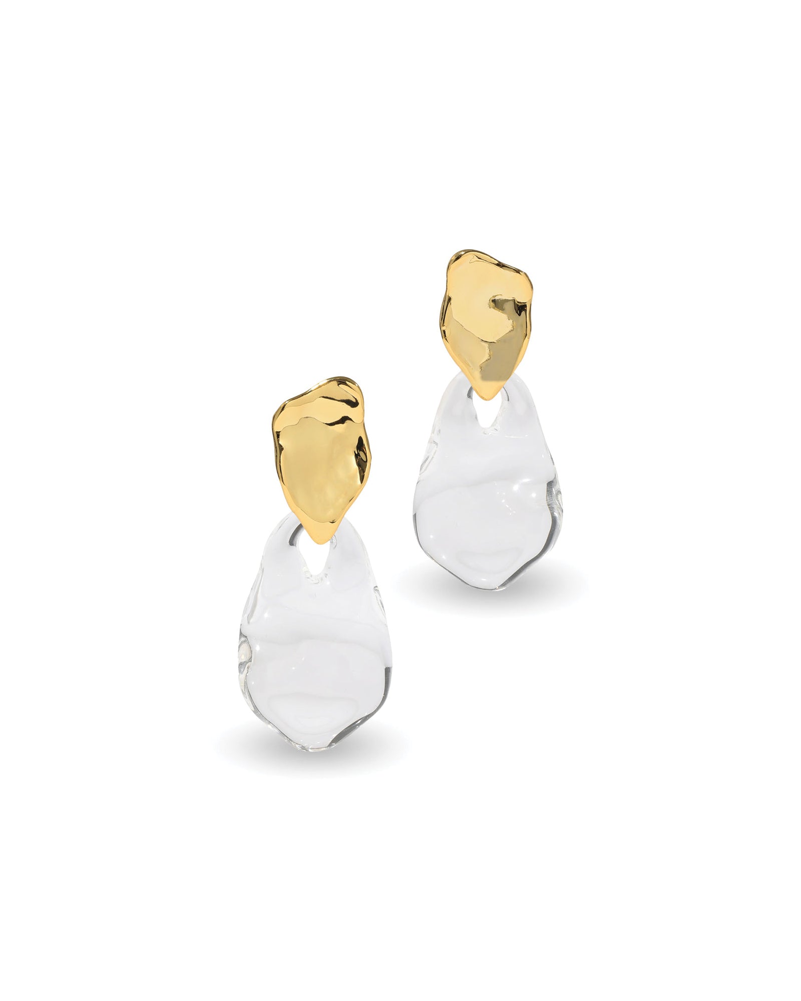 Liquid Lucite Wafer Earrings 14k Gold Plated Brass, Clear Lucite