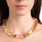 Liquid Lucite
Pillow Link Necklace 14k Gold Plated Brass, Clear Lucite