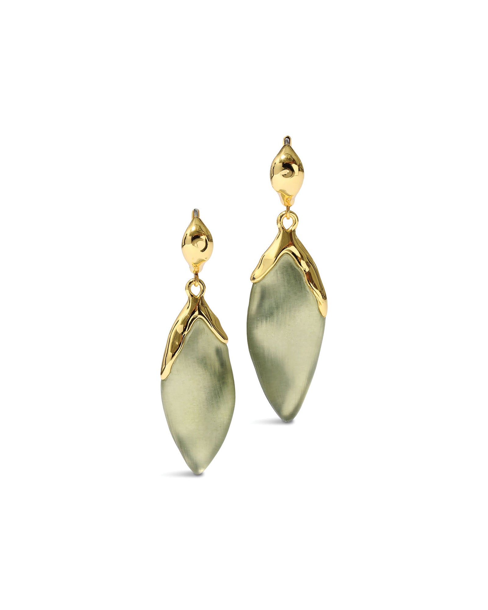 Luminous Lucite Petal
Leverback Earrings 14k Gold Plated Brass, Sage Lucite