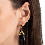 Luminous Lucite Petal
Leverback Earrings 14k Gold Plated Brass, Onyx Lucite