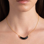 Gold Capped Crescent
Necklace 14k Gold Plated Brass, Onyx Lucite